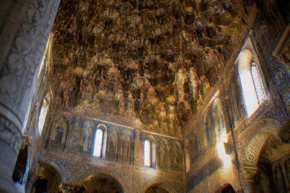 Wooden painted muqarnas ceiling of the Palatine Chapel seen from below