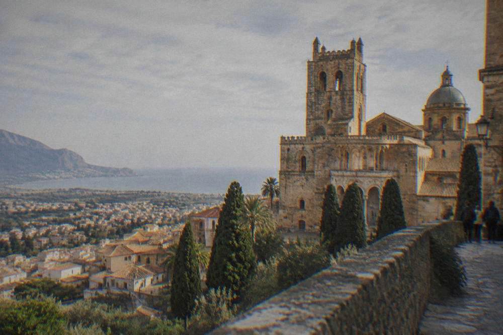 The hillside town of Monreale seen from the road above Palermo