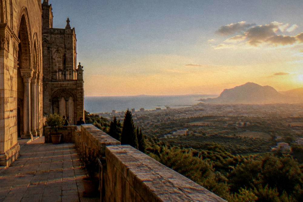 View from a Monreale terrace across the Conca d'Oro toward Palermo and the sea