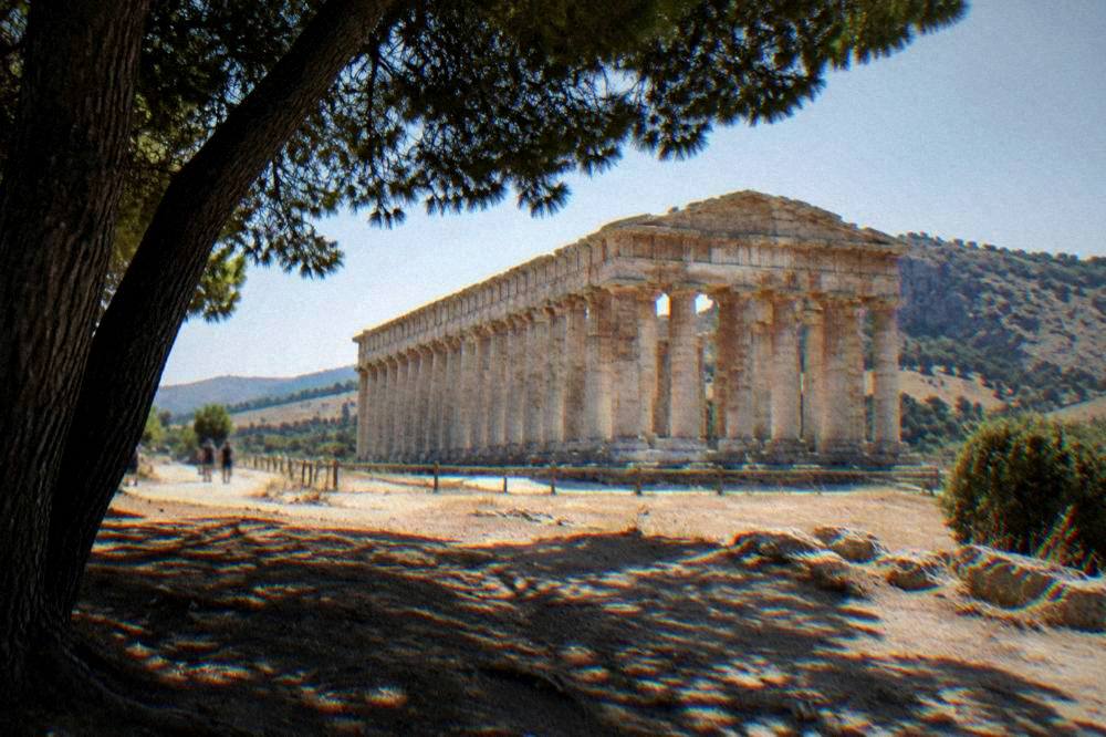 The ancient Greek temple at Segesta standing in open countryside under a clear sky