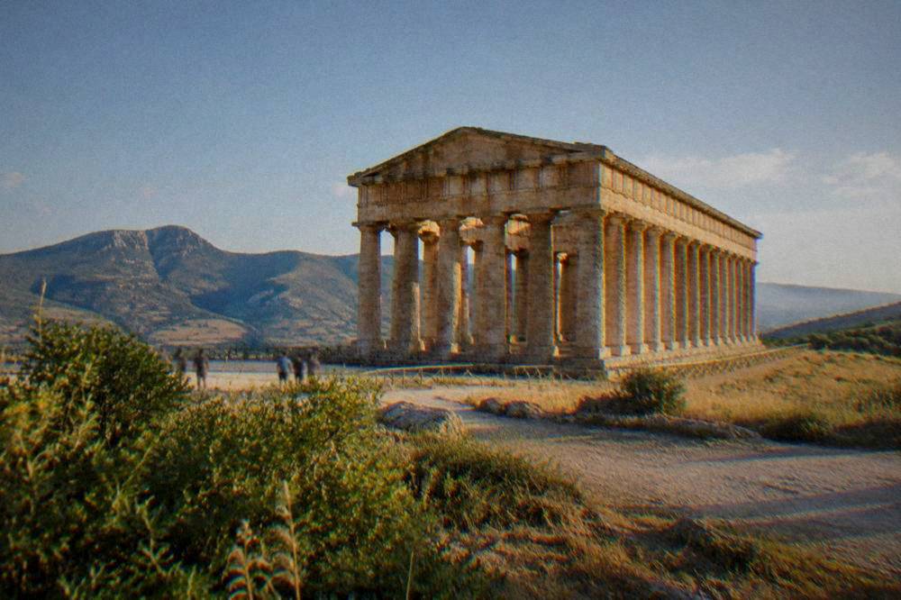 The Doric temple of Segesta standing on a hillside in western Sicily