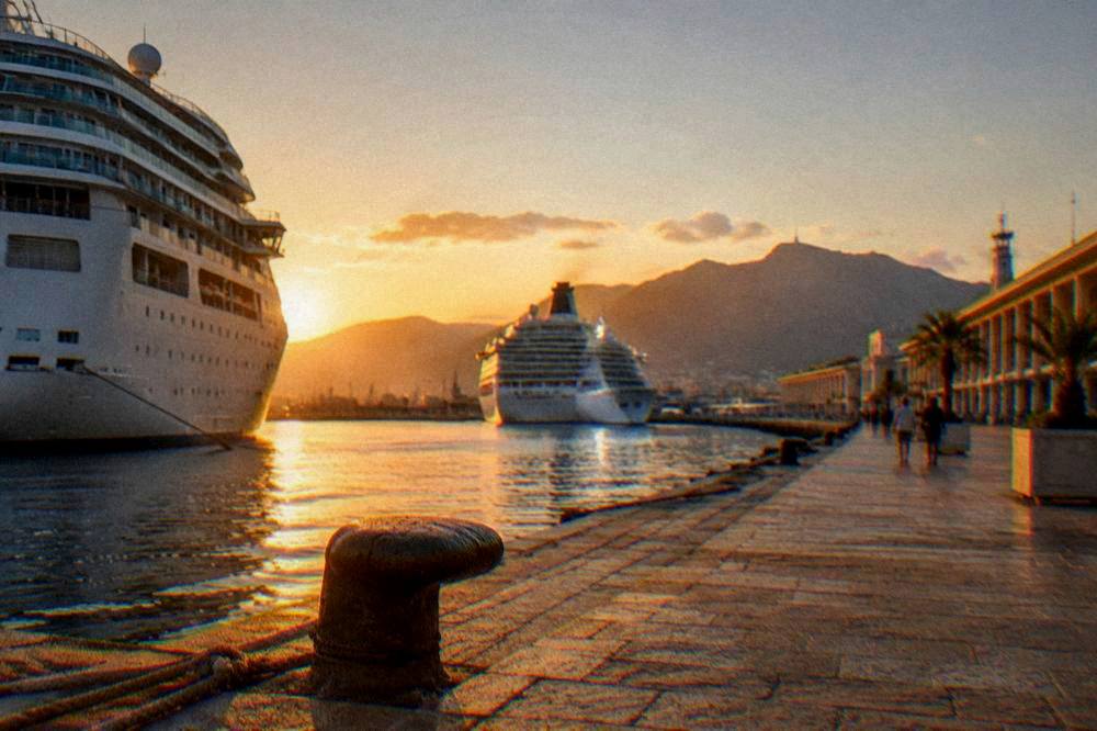 Cruise ships docked at the Stazione Marittima terminal on the Palermo waterfront