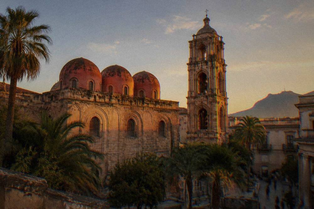 The domed roofs of San Cataldo and the bell tower of La Martorana on Piazza Bellini in Palermo