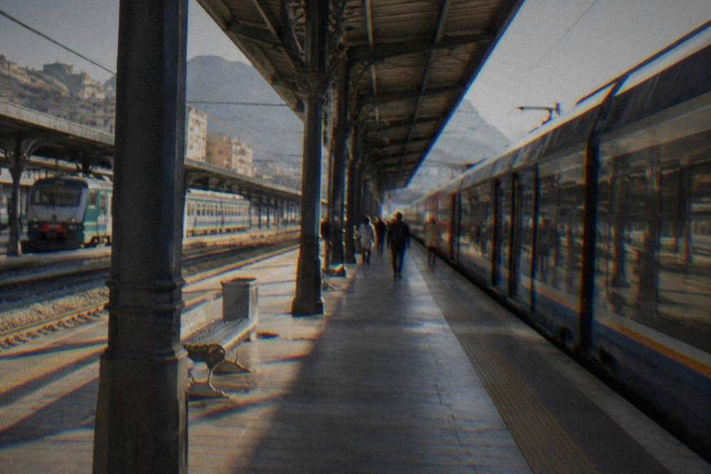 Trains waiting at the platforms under the canopy of Palermo Centrale station